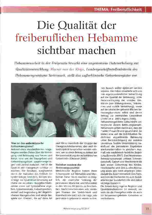 Vorschauseite 1: Die Qualität der freiberuflichen Hebamme sichtbar machen