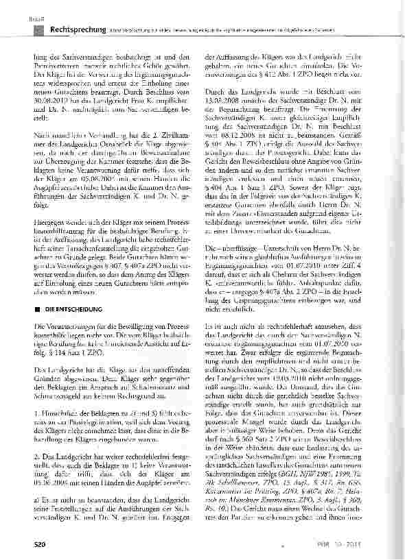 Vorschauseite 3: Keine Verpflichtung zur Videoüberwachung eines in die Psychiatrie eingewiesenen suizidgefährdeten PatientenBGB §253, §280 Abs. 1, §823 Abs. 1; ZPO § 360 Satz 2