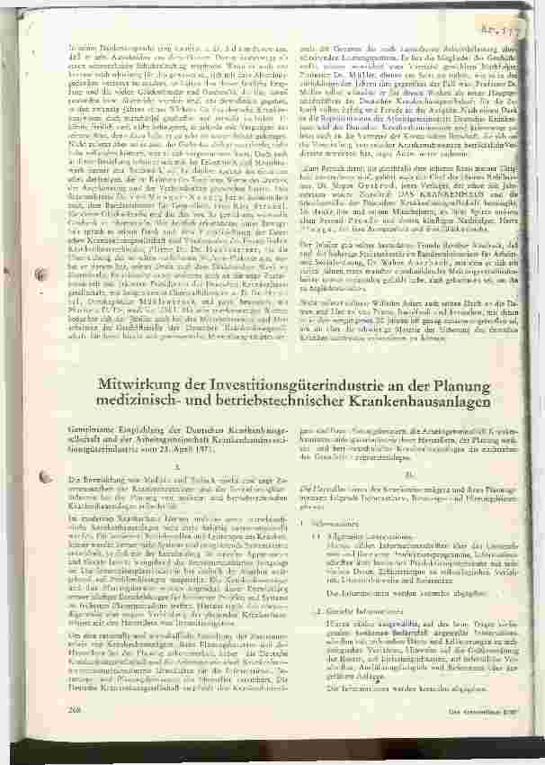 Vorschauseite 1: Mitwirkung der Investitionsgüterindustrie an der Planung medizinisch und betriebstechnischer Krankenhausanlagen