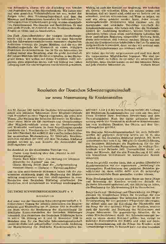 Vorschauseite 1: Resolution der Deutschen Schwesterngemeinschaft zur neuen Mustersatzung für Krankenanstalten