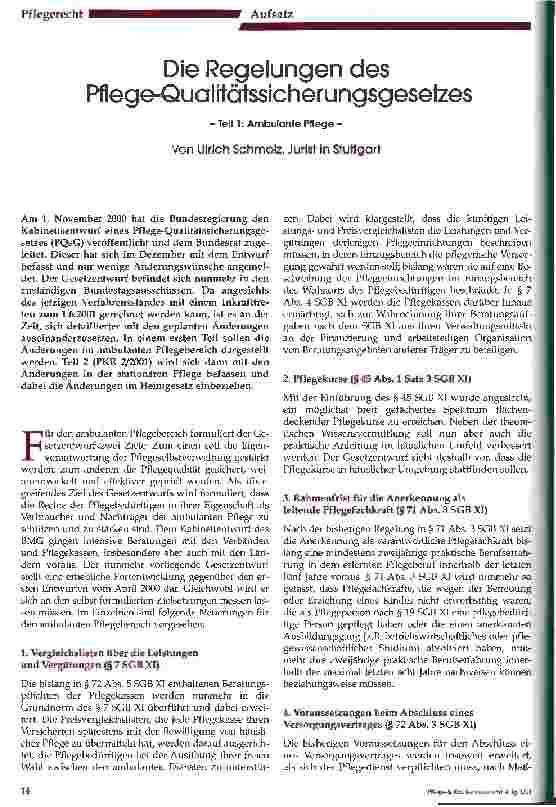 Vorschauseite 1: Die Regelungen des Pflege-Qualitätssicherungsgesetzes - Teil 1: Ambulante Pflege -