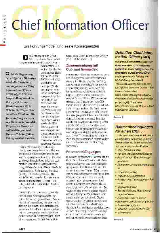 Vorschauseite 1: Chief Information Officer Ein Führungsmodell und seine Konsequenzen