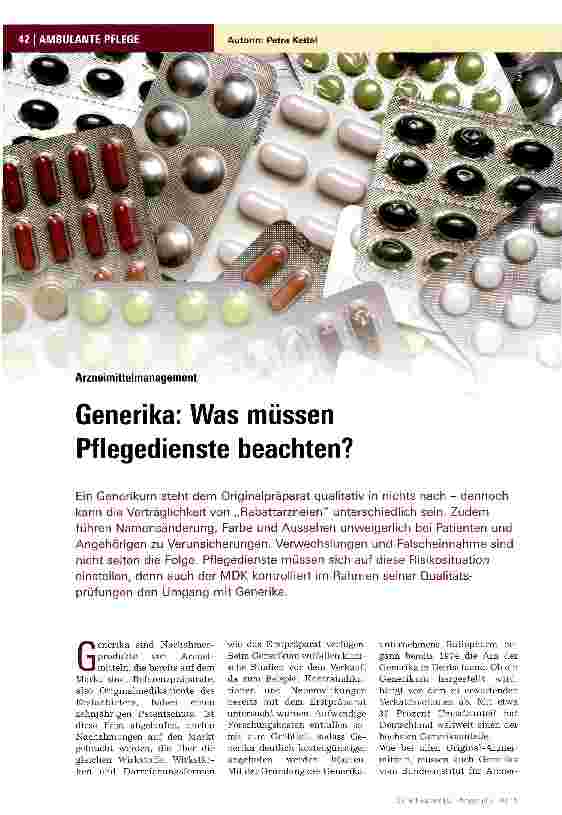 Vorschauseite 1: ArzneimittelmanagementGenerika: Was müssen Pflegedienste beachten?