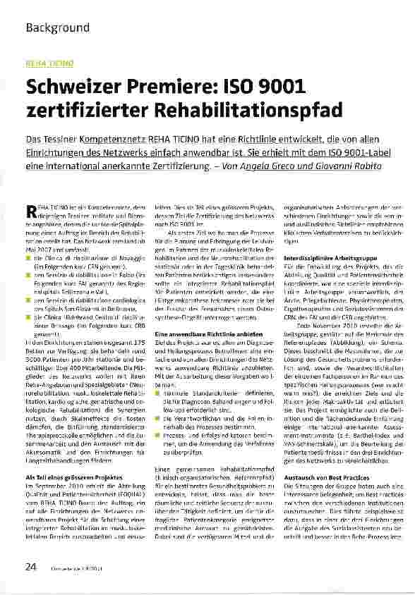 Vorschauseite 1: Schweizer Premiere: ISO 9001 zertifizierter Rehabilitationspfad