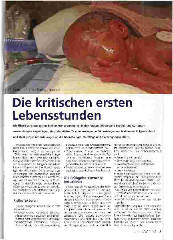 Vorschauseite 1: Extrem kleine FrühgeboreneDie kritischen ersten Lebensstunden