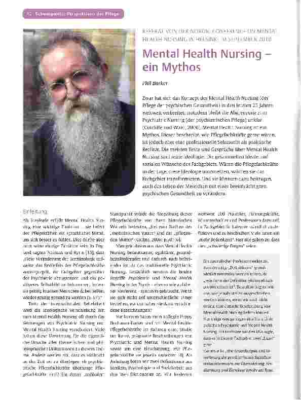 Vorschauseite 1: REFERAT VON DER NORDIC CONFERENCE ON MENTAL HEALTH NURSING IN HELSINKI IM SEPTEMBER 2010Mental Health Nursing -ein Mythos