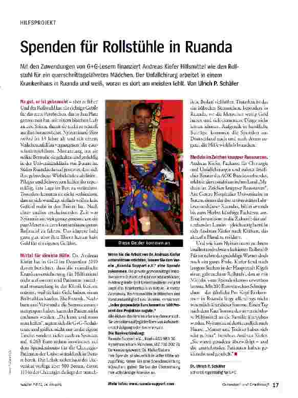 Vorschauseite 1: Spenden für Rollstühle in Ruanda