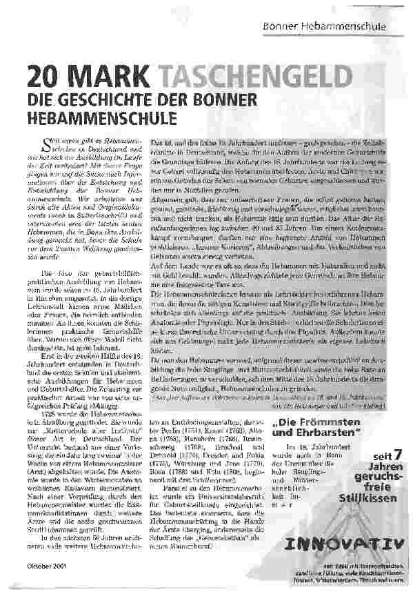 Vorschauseite 1: 20 MARK TASCHENGELDDIE GESCHICHTE DER BONNER HEBAMMENSCHULE