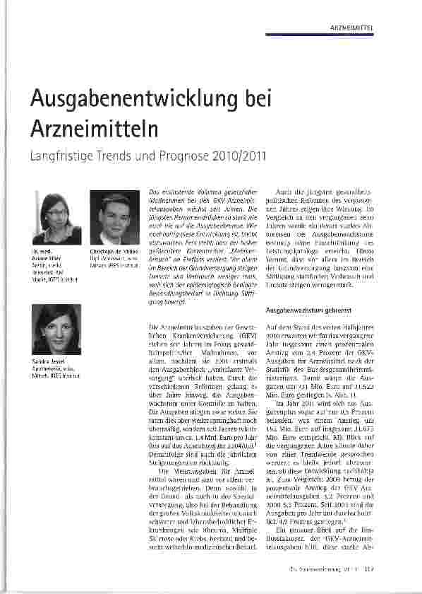 Vorschauseite 1: Ausgabenentwicklung bei Arzneimitteln Langfristige Trends und Prognose 2010/2011