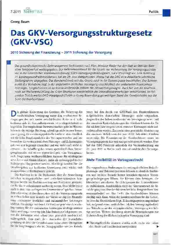 Vorschauseite 1: Das GKV-Versorgungsstrukturgesetz (GKV-VSG)