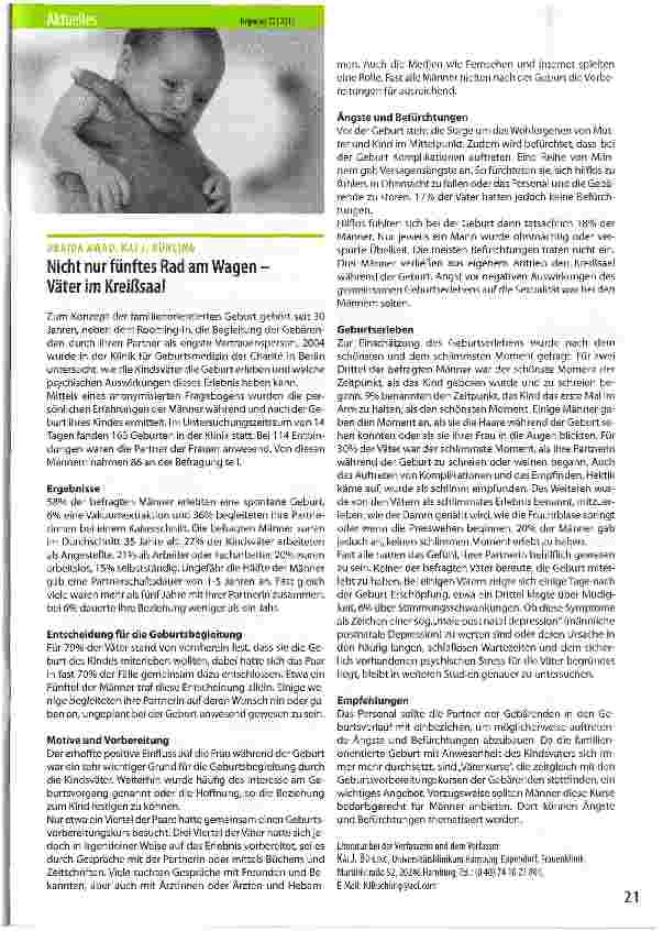 Vorschauseite 1: Nicht nur fünftes Rad am Wagen -Väter im Kreißsaal