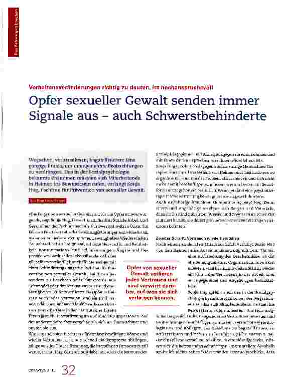 Vorschauseite 1: Opfer sexueller Gewalt senden immer Signale aus - auch Schwerstbehinderte
