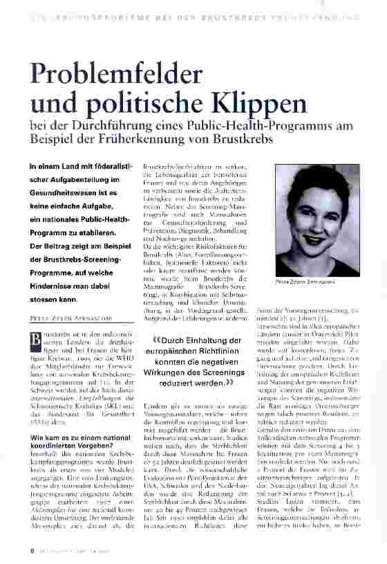 Vorschauseite 1: Problemfelder und politische Klippen bei der Durchführung eines Public-Health-Programms am Beispiel der Früherkennung von Brustkrebs