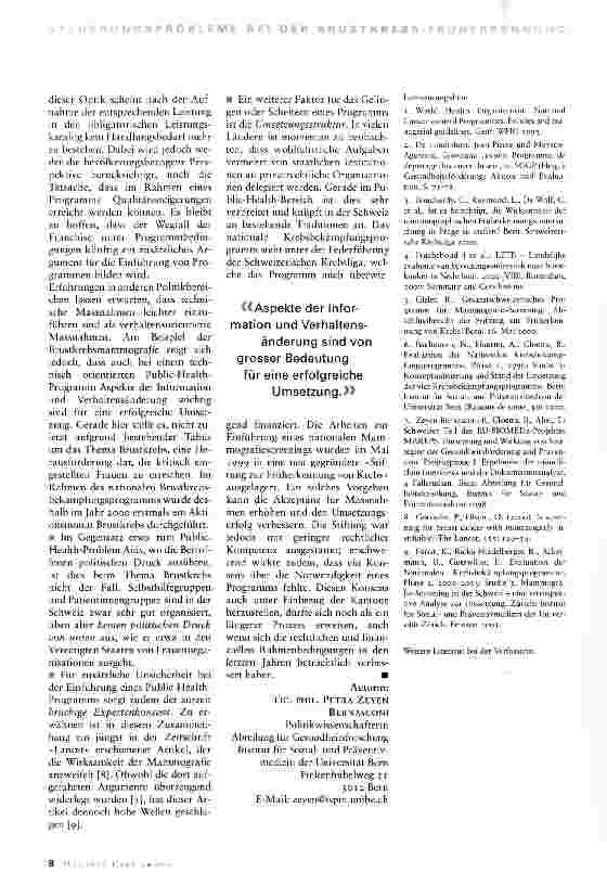Vorschauseite 3: Problemfelder und politische Klippen bei der Durchführung eines Public-Health-Programms am Beispiel der Früherkennung von Brustkrebs