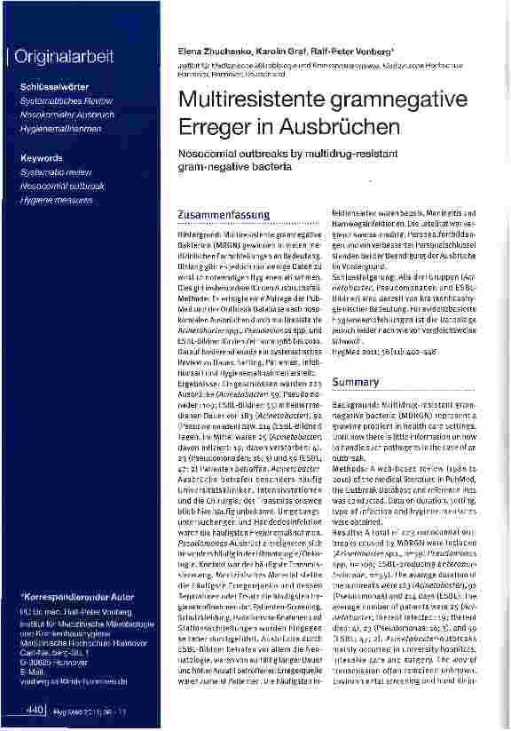 Vorschauseite 1: Multiresistente gramnegative Erreger in Ausbrüchen