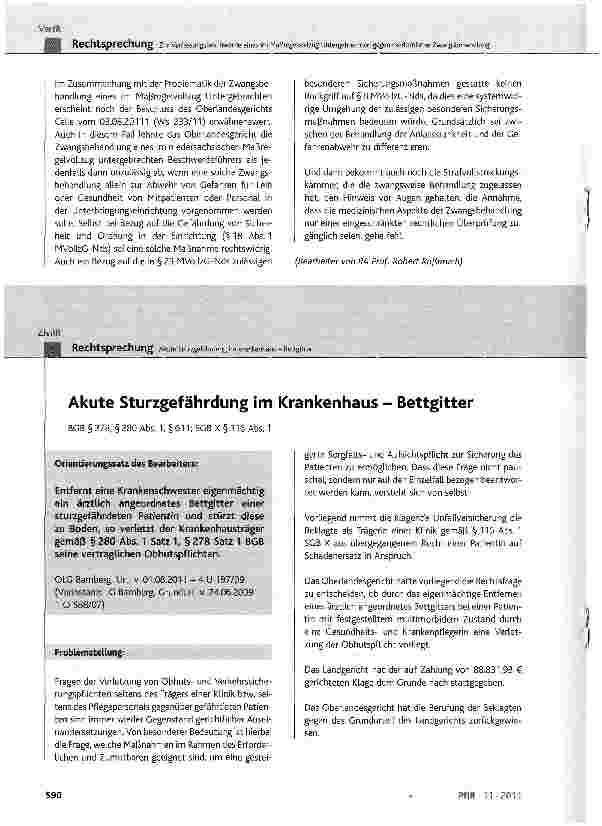 Vorschauseite 1: Akute Sturzgefährdung im Krankenhaus - Bettgitter BGB § 278, § 280 Abs. 1, § 611; SGB X § 116 Abs.