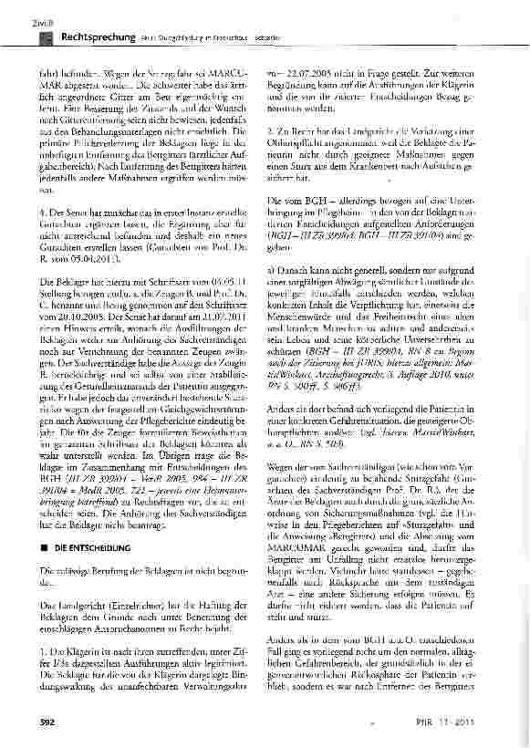 Vorschauseite 3: Akute Sturzgefährdung im Krankenhaus - Bettgitter BGB § 278, § 280 Abs. 1, § 611; SGB X § 116 Abs.