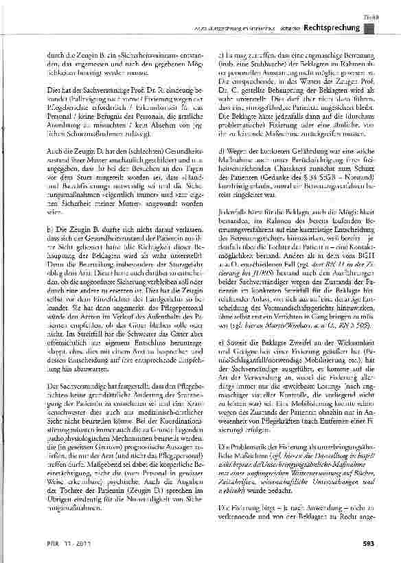 Vorschauseite 4: Akute Sturzgefährdung im Krankenhaus - Bettgitter BGB § 278, § 280 Abs. 1, § 611; SGB X § 116 Abs.