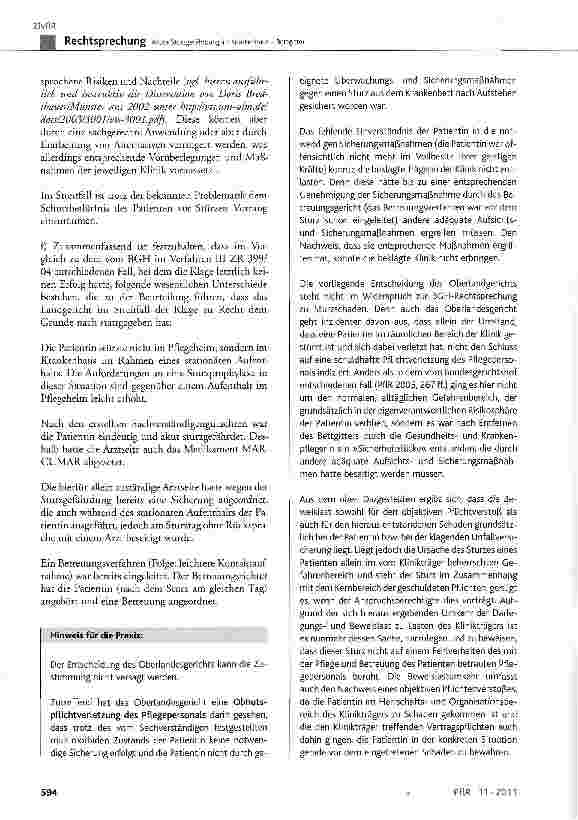 Vorschauseite 5: Akute Sturzgefährdung im Krankenhaus - Bettgitter BGB § 278, § 280 Abs. 1, § 611; SGB X § 116 Abs.