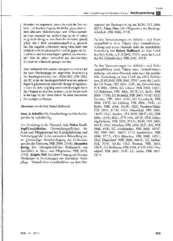 Vorschauseite 6: Akute Sturzgefährdung im Krankenhaus - Bettgitter BGB § 278, § 280 Abs. 1, § 611; SGB X § 116 Abs.