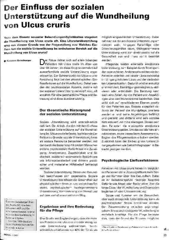 Vorschauseite 1: Der Einfluss der sozialen Unterstützung auf die Wundheilung von Ulcus cruris