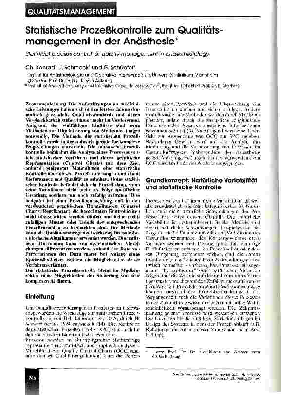Vorschauseite 1: Statistische Prozeßkontrolle zum Qualitätsmanagement in der Anästhesie