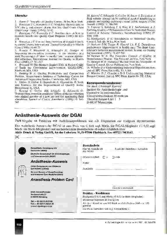Vorschauseite 5: Statistische Prozeßkontrolle zum Qualitätsmanagement in der Anästhesie