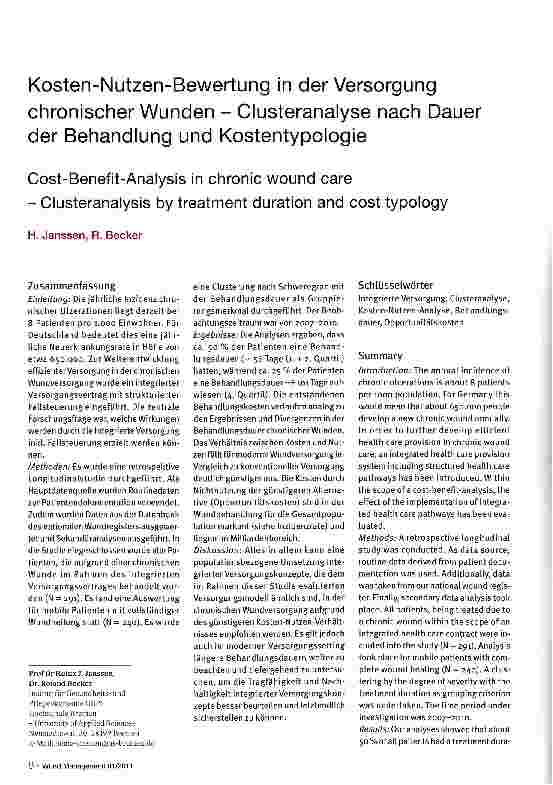 Vorschauseite 1: Kosten-Nutzen-Bewertung in der Versorgungchronischer Wunden - Clusteranalyse nach Dauer der Behandlung und Kostentypologie