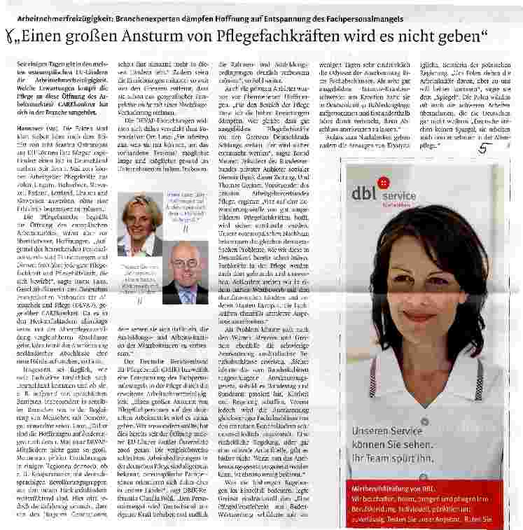 Vorschauseite 1: Einen großen Ansturm von Pflegefachkräften wird es nicht geben