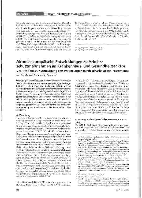 Vorschauseite 1: Aktuelle europäische Entwicklungen zu Arbeitsschutzmaßnahmen im Krankenhausund Gesundheitssektor