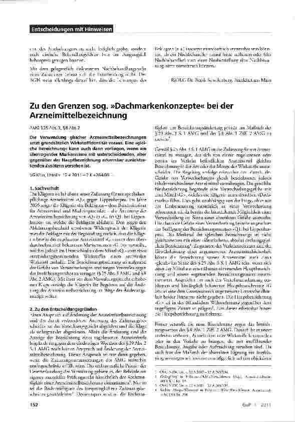 Vorschauseite 1: Zu den Grenzen sog. »Dachmarkenkonzepte« beider Arzneimittelbezeichnung