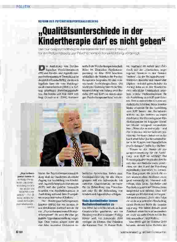 Vorschauseite 1: REFORM DER PSYCHOTHERAPEUTENAUSBILDUNG „Qualitätsunterschiede in der Kindertherapie darf es nicht geben