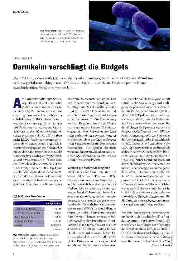 Vorschauseite 1: Darmkeim verschlingt die Budgets