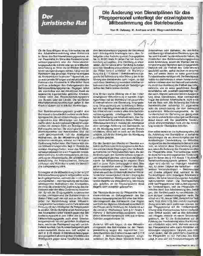 Vorschauseite 1: Die Änderung von Dienstplänen für das Pflegepersonal unterliegt der erzwingbaren Mitbestimmung des Betriebsrates