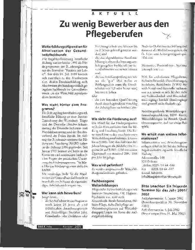 Vorschauseite 1: Zu wenig Bewerber aus den Pflegeberufen
