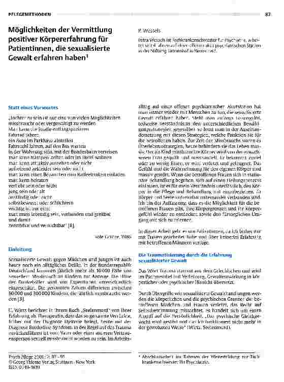 Vorschauseite 1: Möglichkeiten der Vermittlung positiver Körpererfahrung für Patientinnen, die sexualisierte Gewalt erfahren haben