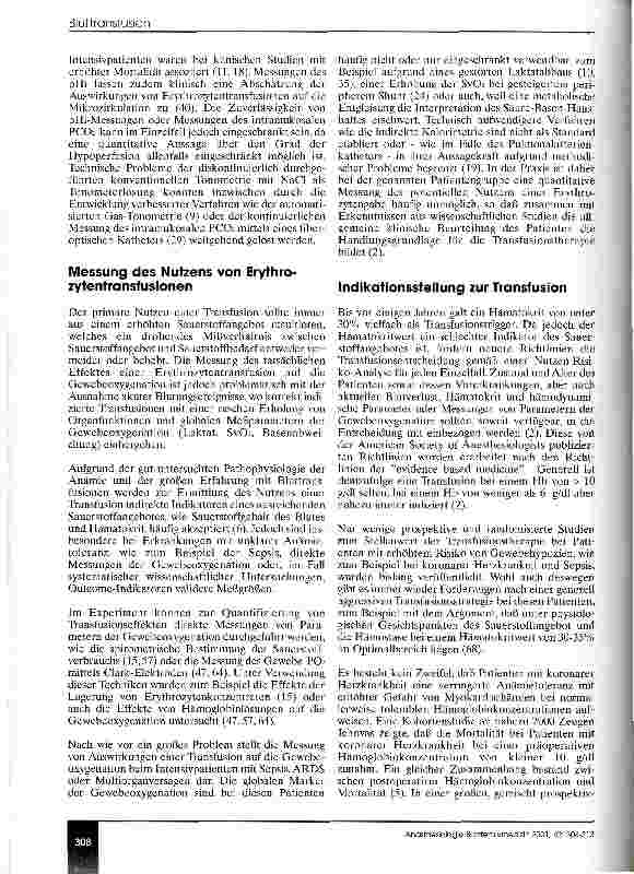 Vorschauseite 5: Anämie, Bluttransfusion und Gewebeoxygenation