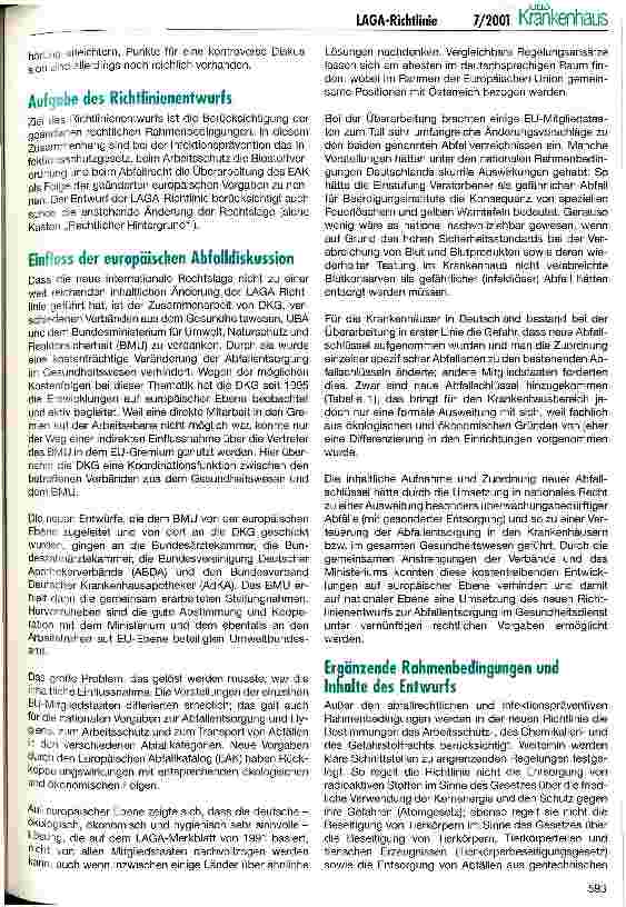 Vorschauseite 2: Neue LAGA-Richtlinie zur Abfallentsorgung aus Einrichtungen des Gesundheitsdienstes