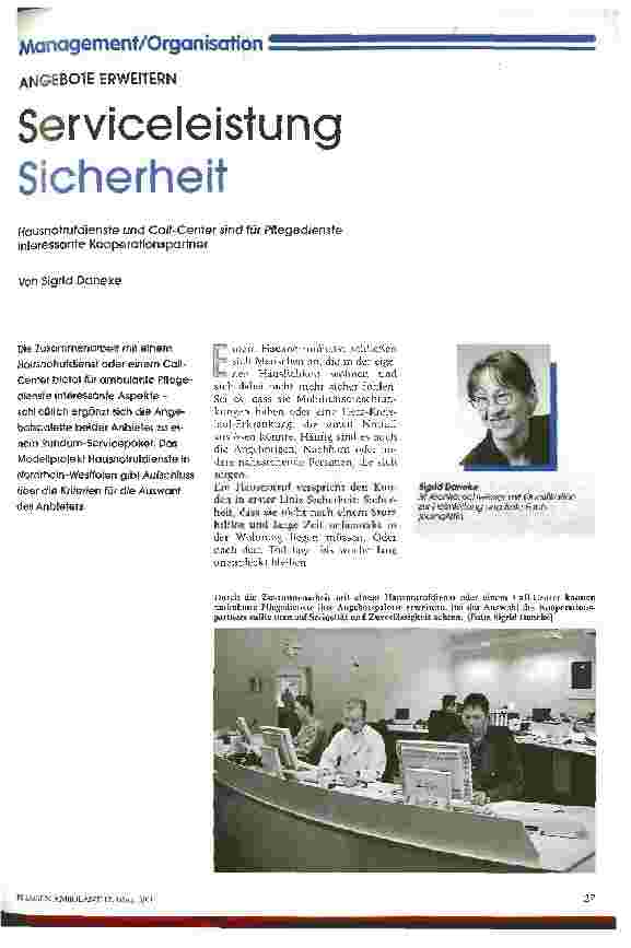 Vorschauseite 1: Serviceleistung Sicherheit Hausnotrufdienste und Call-Center sind für Pflegedienste interessante Kooperationspartner