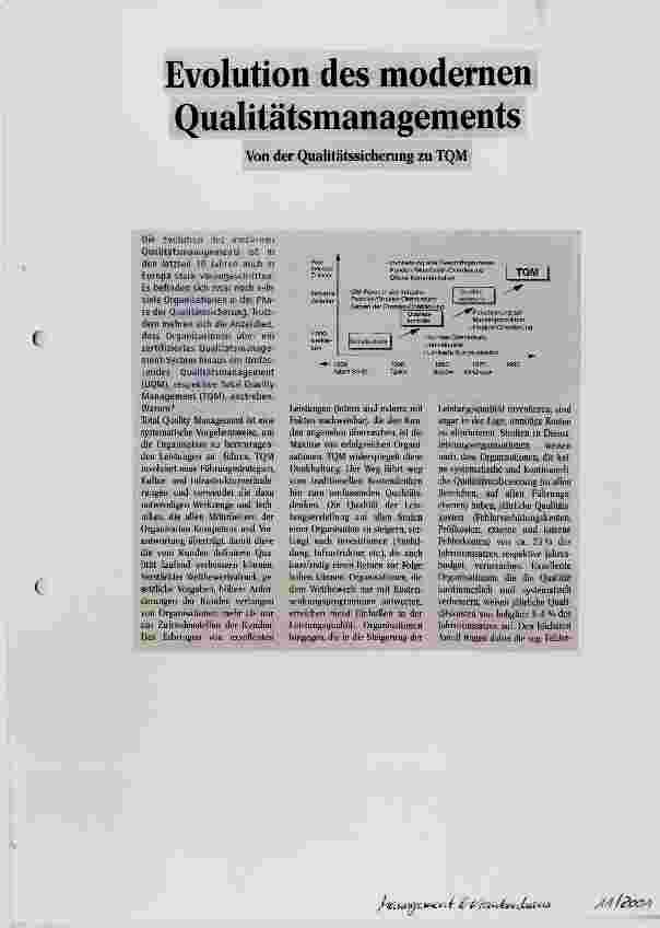 Vorschauseite 1: Evolution des modernen Qualitätsmanagements Von der Qualitätssicherung zu TQM