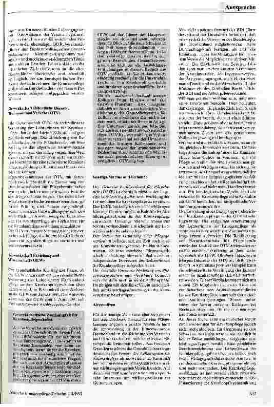 Vorschauseite 2: Zur Diskussion: Vorhandene Organisationsstrukturen der Lehrer/innen für Krankenpflege in Deutschland und Alternative