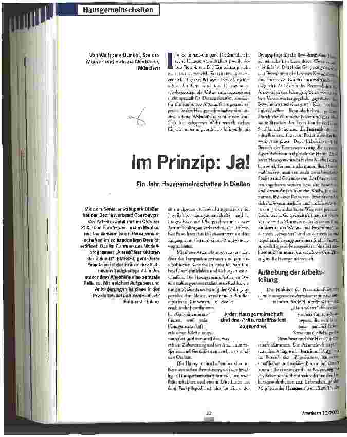 Vorschauseite 1: Im Prinzip: Ja! Ein Jahr Hausgemeinschaften in Dießen