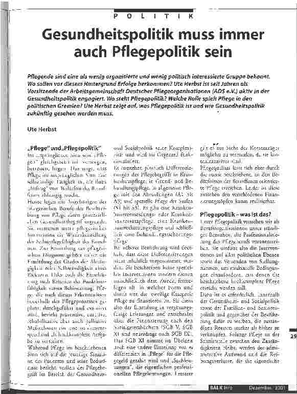 Vorschauseite 1: Gesundheitspolitik muss immer auch Pflegepolitik sein