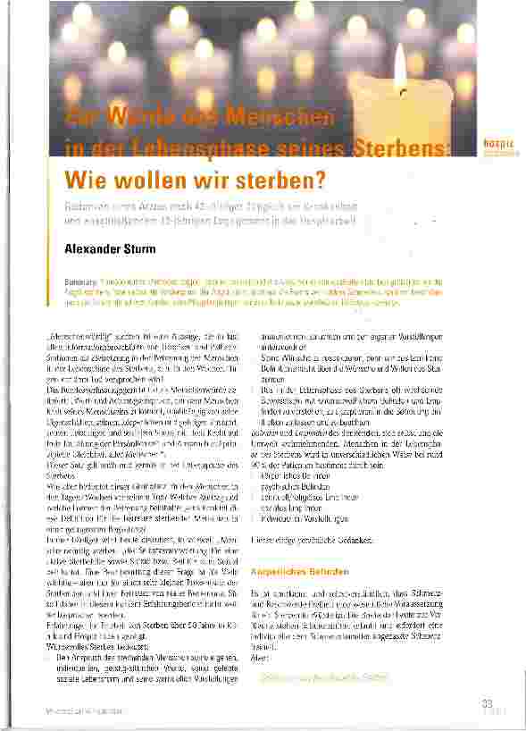 Vorschauseite 1: Zur Würde des Menschen in der Lebensphase seines Sterbens: Wie wollen wir sterben?