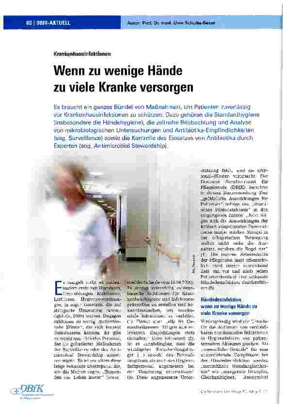 Vorschauseite 1: KrankenhausinfektionenWenn zu wenige Hände zu viele Kranke versorgen