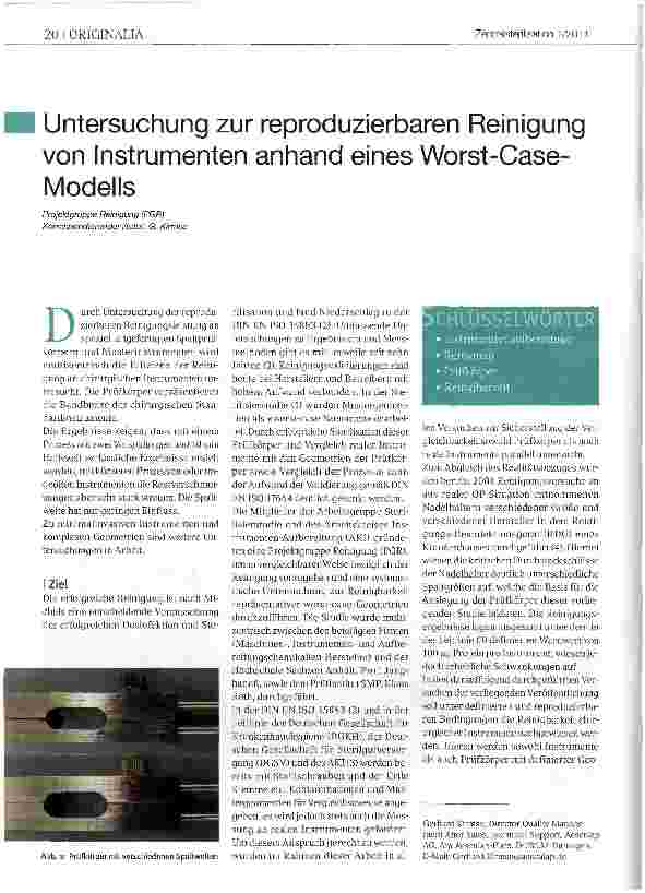 Vorschauseite 1: Untersuchung zur reproduzierbaren Reinigung von Instrumenten anhand eines Worst-Case-Modells