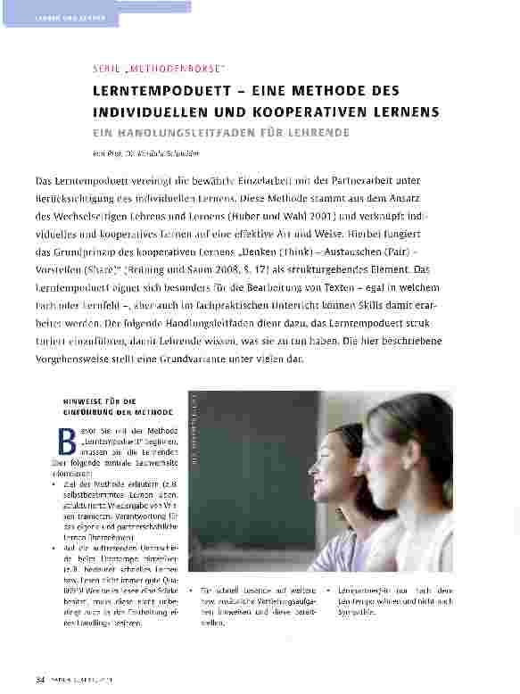 Vorschauseite 1: LERNTEMPODUETT - EINE METHODE DES INDIVIDUELLEN UND KOOPERATIVEN LERNENS