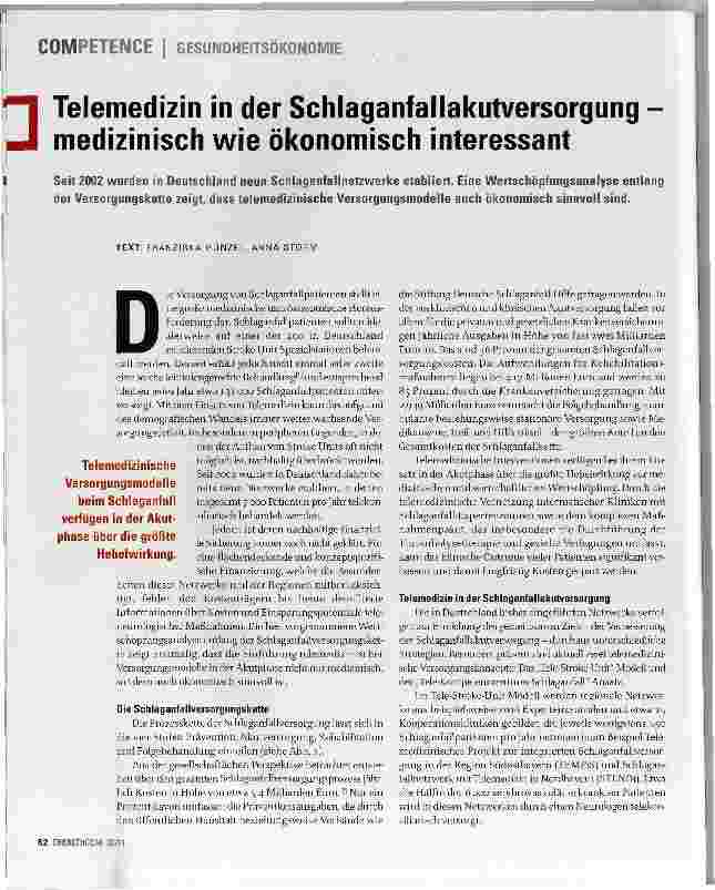 Vorschauseite 1: Telemedizin in der Schlaganfallakutversorgung -medizinisch wie ökonomisch interessant