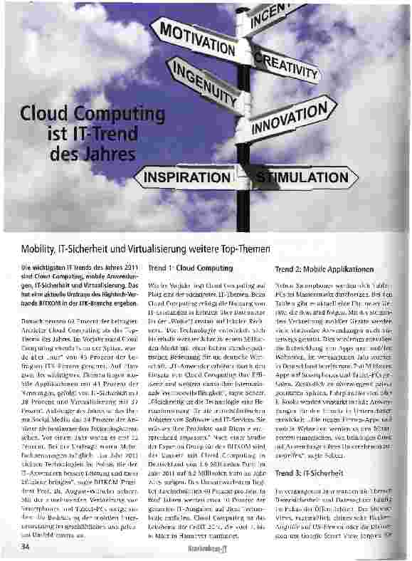 Vorschauseite 1: Cloud Computing ist IT-Trend des Jahres