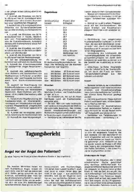 Vorschauseite 1: Angst vor der Angst der Patienten? Zu einer Tagung der evangelischen Akademie Baden in Bad Herrenalb